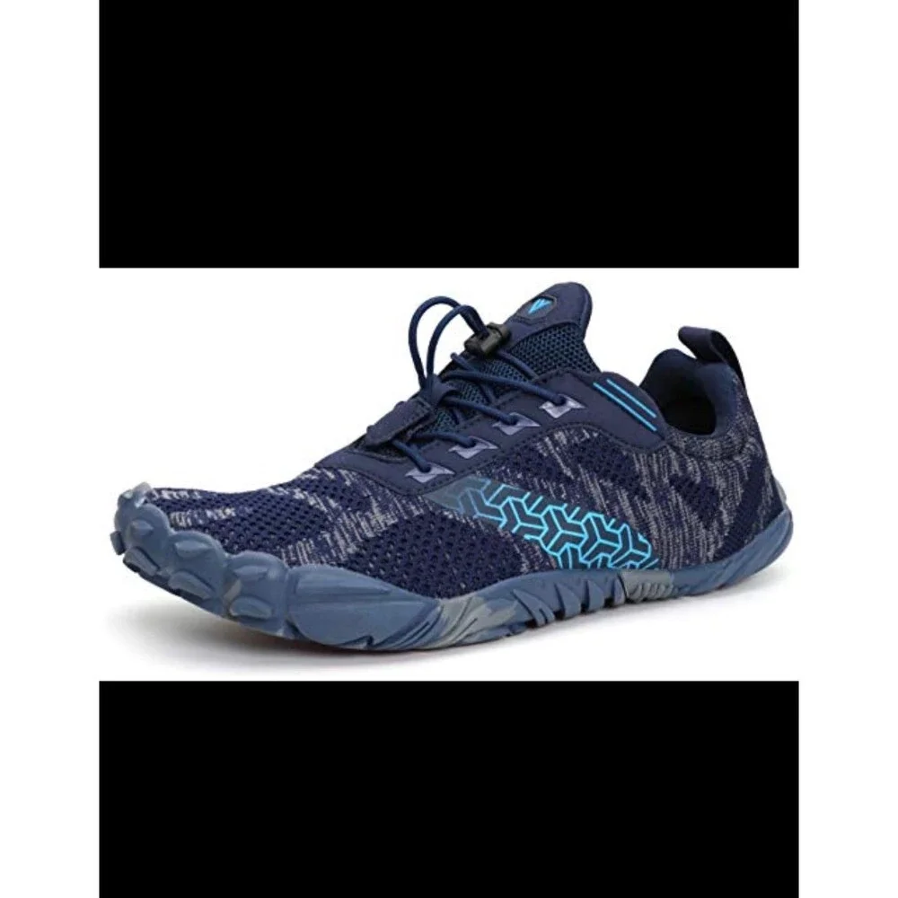 WHITIN Men’s 8 Minimalist Barefoot Trail Shoes EU 41 Black Blue Gray Wide Toe